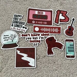 TAYLOR SWIFT Themed RED Taylor's Version Album Stickers Pack of 10